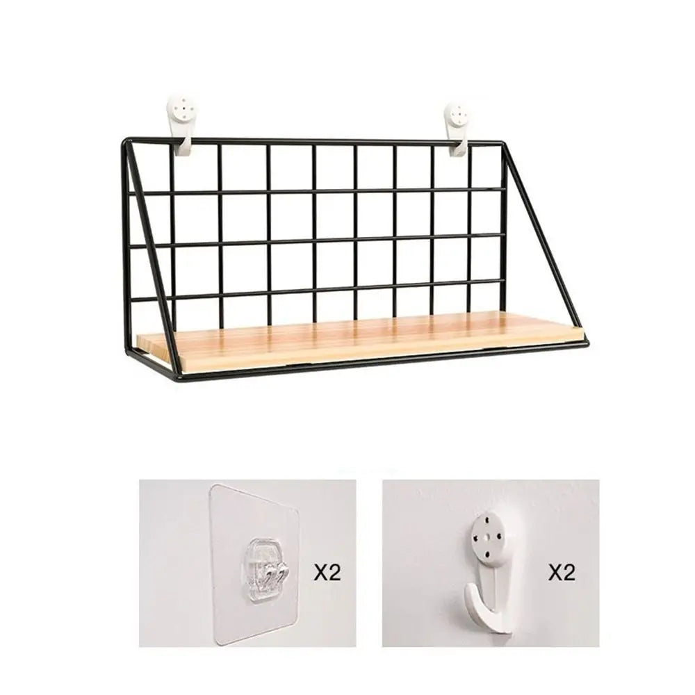 Black Wooden Iron Wall Shelf