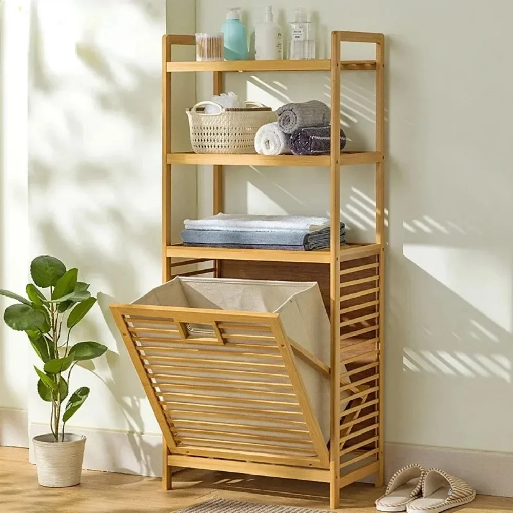 Wooden Laundry Hamper with Shelf