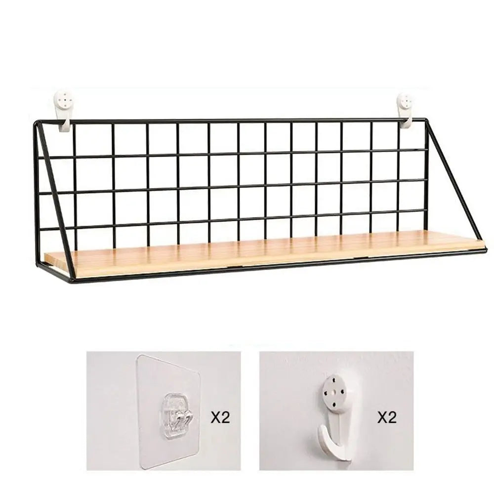 Black Wooden Iron Wall Shelf