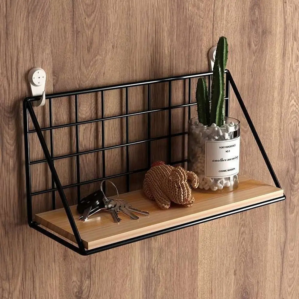 Black Wooden Iron Wall Shelf
