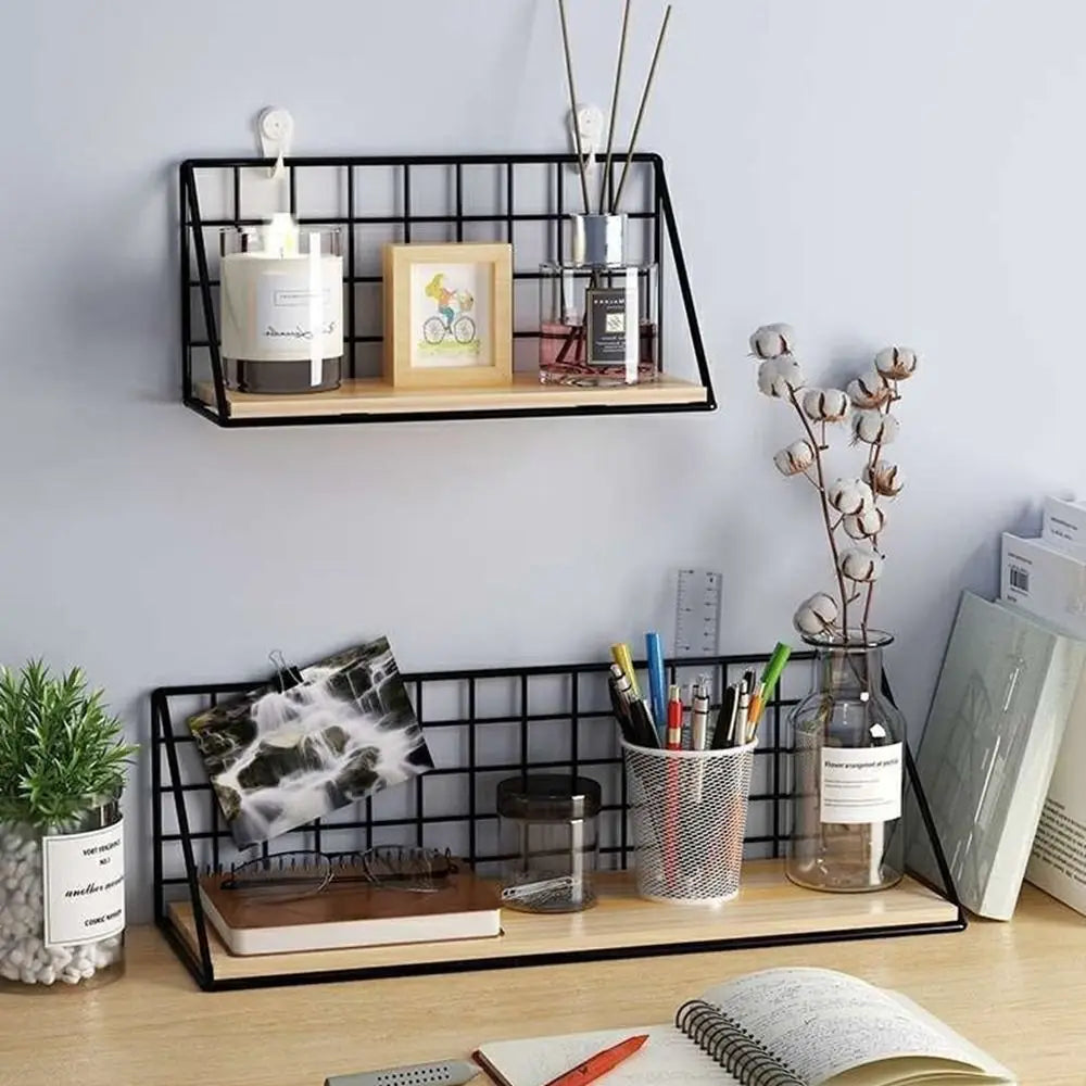 Black Wooden Iron Wall Shelf