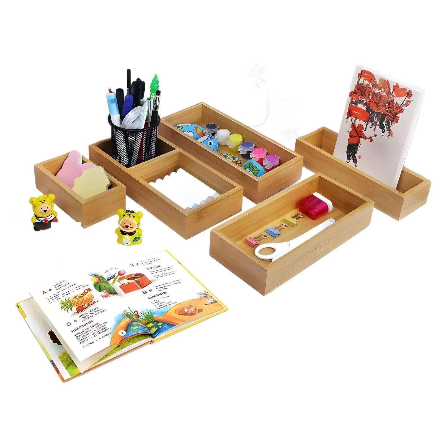 Set of 5 Bamboo Desktop Storage Box