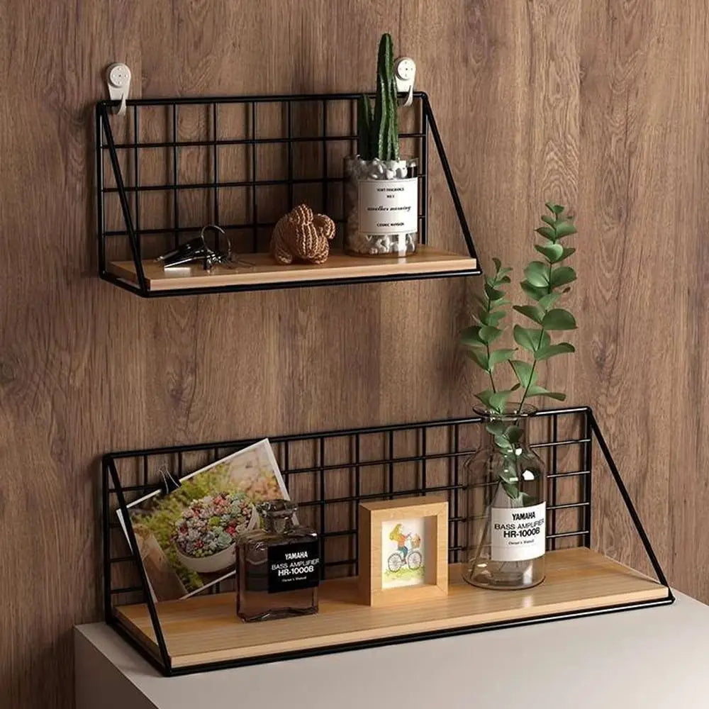 Black Wooden Iron Wall Shelf