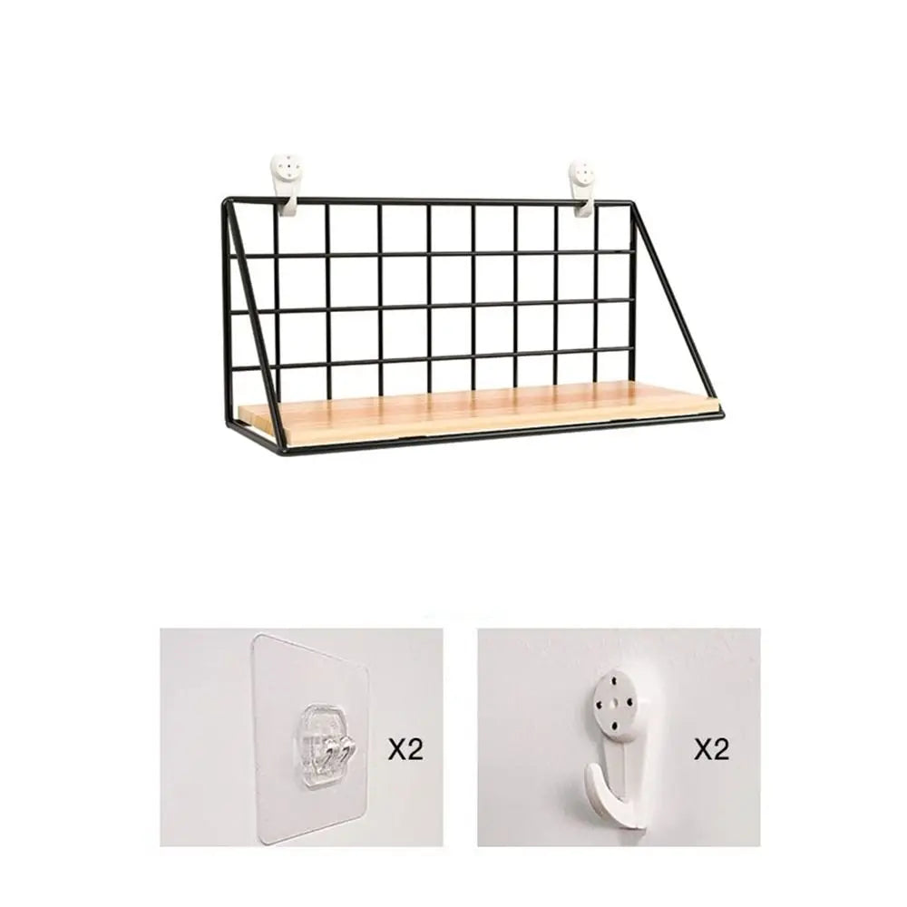 Black Wooden Iron Wall Shelf