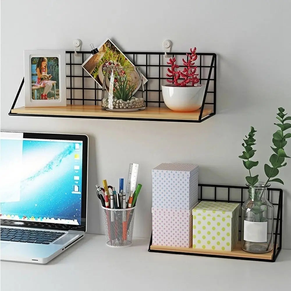 Black Wooden Iron Wall Shelf