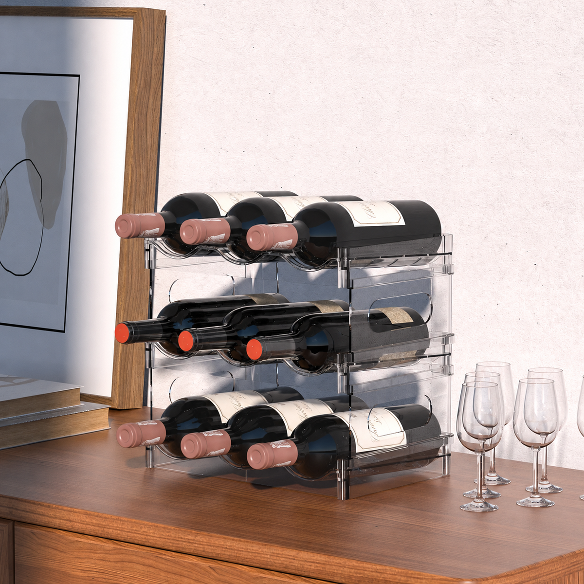 Transparent Stackable Water-Bottle Storage Rack