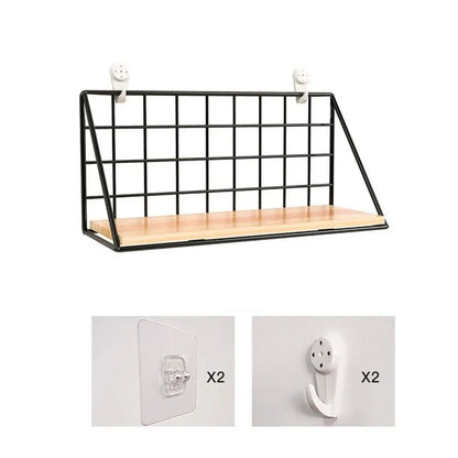 Black Wooden Iron Wall Shelf