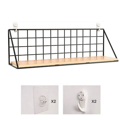 Black Wooden Iron Wall Shelf