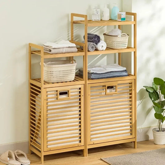 Wooden Laundry Hamper with Shelf