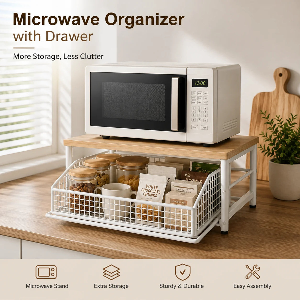 Countertop Microwave Stand with Storage Drawer