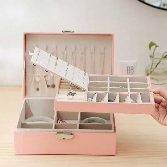 Double Layer Leather Jewelry Box