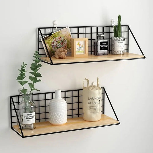 Black Wooden Iron Wall Shelf