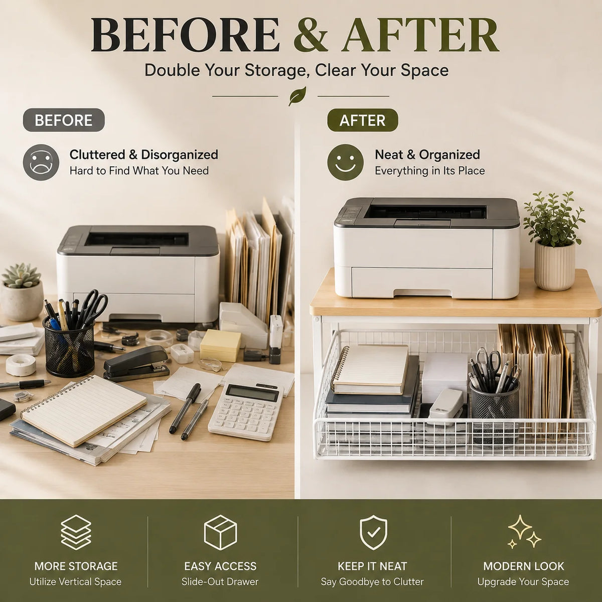 Countertop Microwave Stand with Storage Drawer