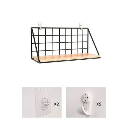 Black Wooden Iron Wall Shelf